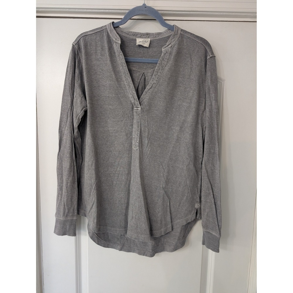 Wrap London Grey Hemp Organic Cotton Long Sleeve V-Neck Top US 4 flowy Beachy